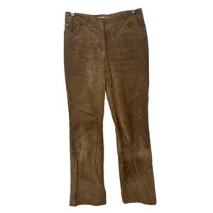 Isaac Mizrahi Womens 8 Genuine Sueded Leather Pants Size Tan Brown Fall